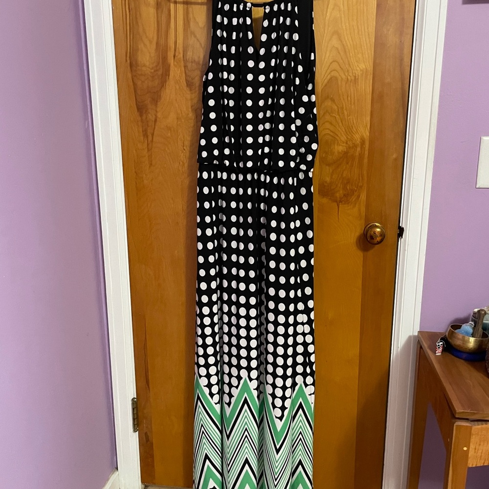 Maggy London Green and Black Maxi Dress